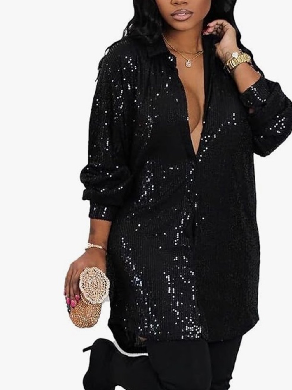 Black Sequin Tunic Top